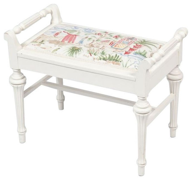 Small Bedroom Bench
 SOLD OUT Small White Bench with Chinoiserie Seat $199