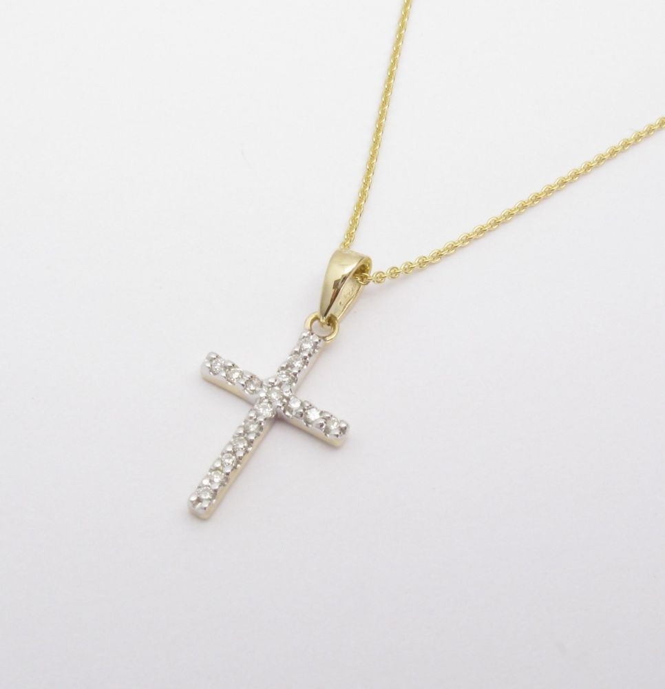 Small Diamond Cross Necklace
 14K YELLOW GOLD SMALL DIAMOND CROSS PENDANT NECKLACE 16
