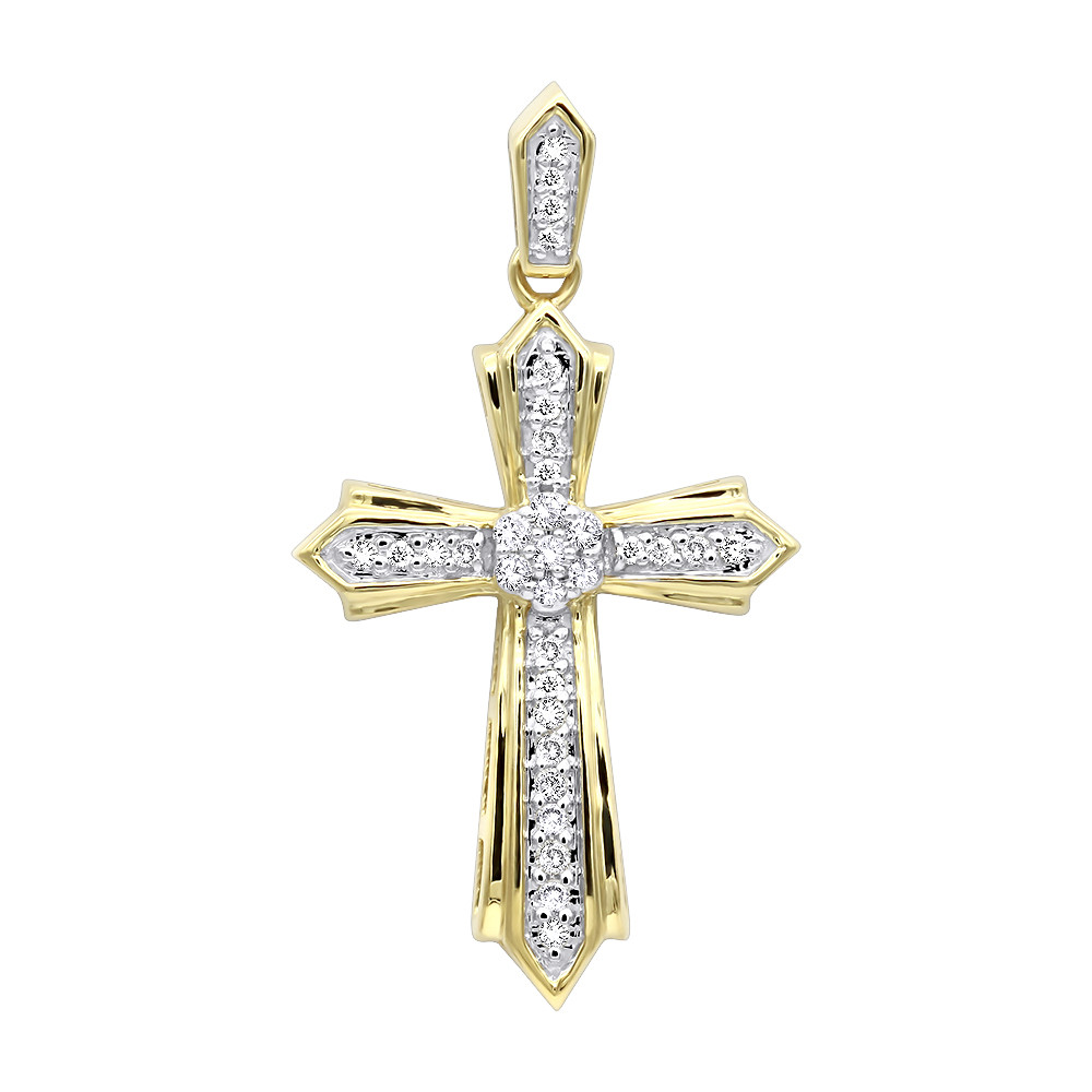Small Diamond Cross Necklace
 Solid 14k Gold Small Diamond Cross Pendant for Women 0 2ct