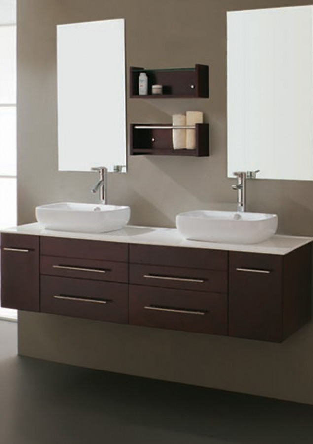 Small Double Bathroom Vanities
 59 Inch Modern Double Sink Bathroom Vanity with Vessel