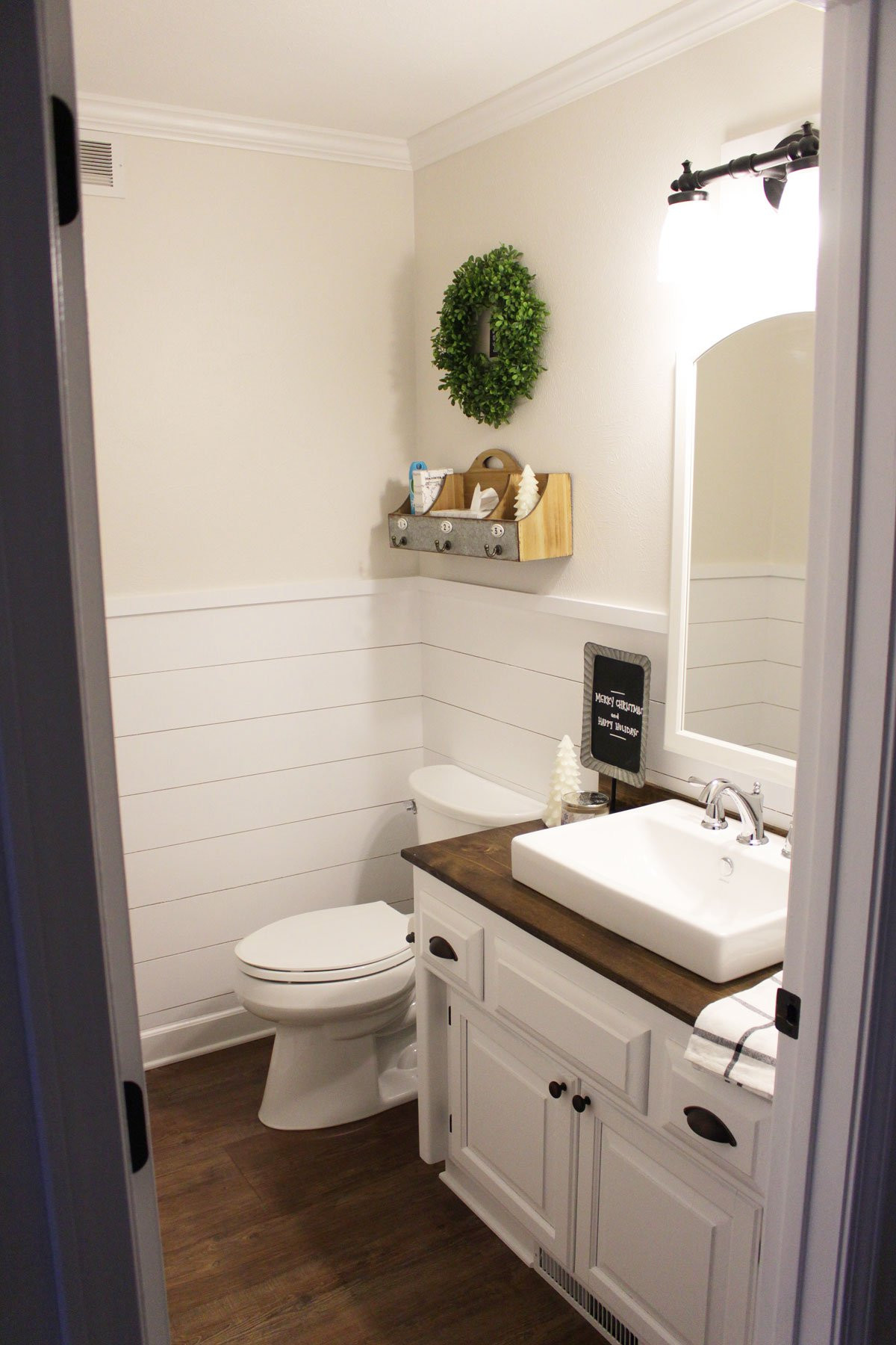 Small Half Bathroom
 Shiplap Wainscoting in Our Half Bathroom • What Karly Said