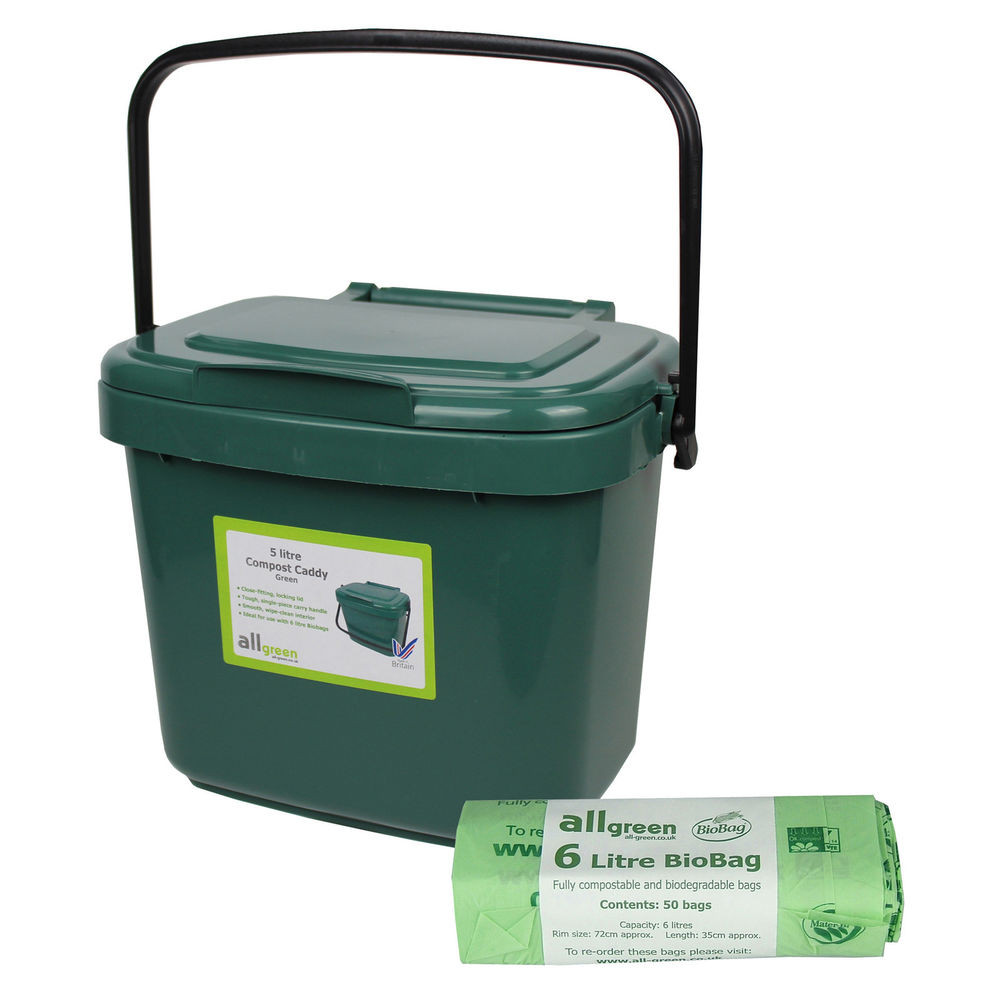 Small Kitchen Compost Bin
 Small Green Kitchen post Caddy & 50x Biobags Food Bin