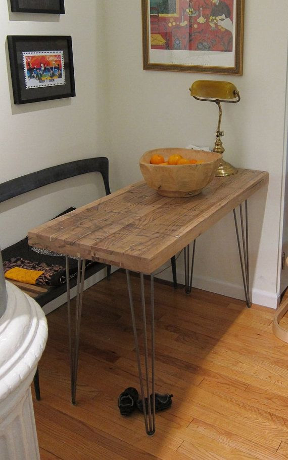 Small Kitchen Table With Bench
 Small Kitchen Table Salvaged Train Oak by WickedBoxcar on