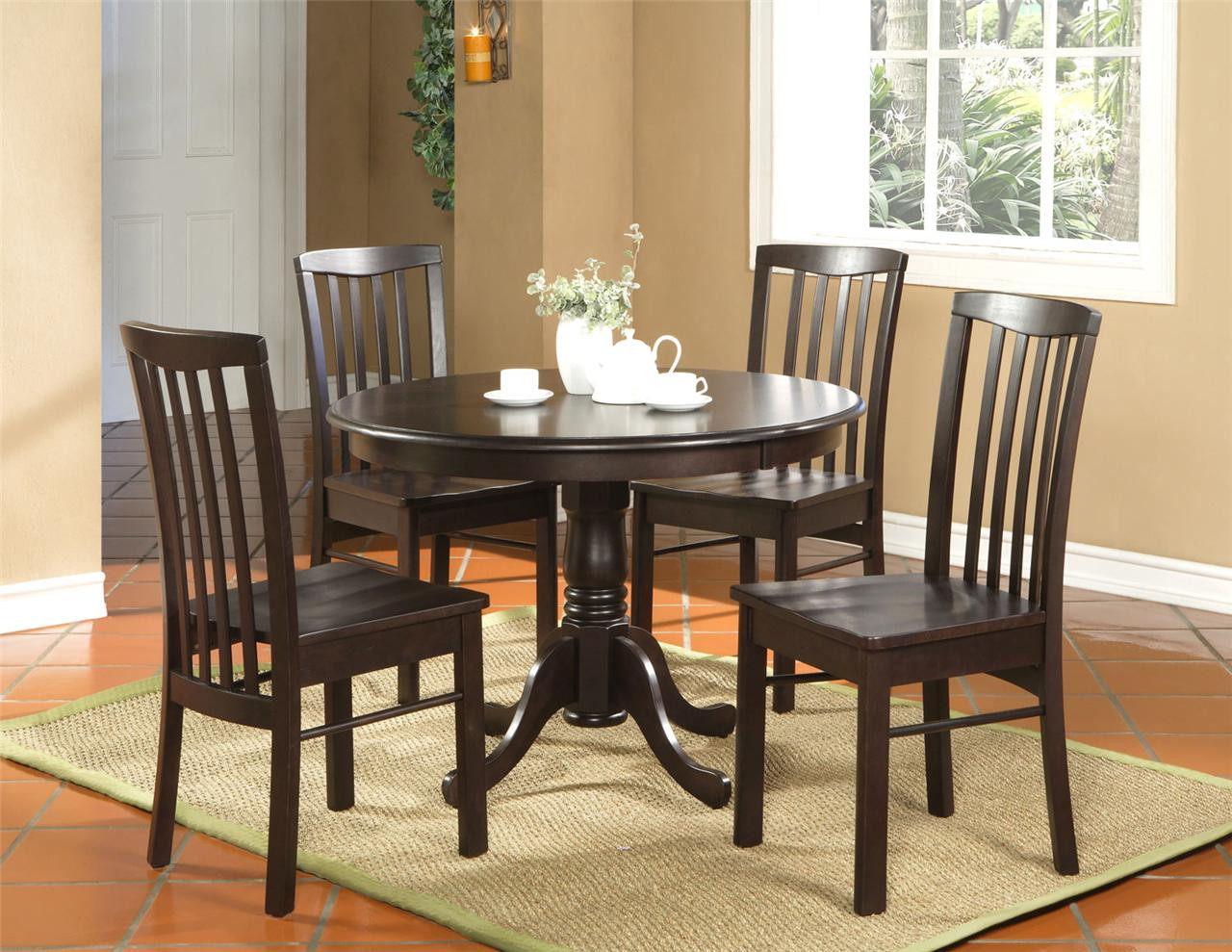 Small Round Kitchen Table Sets
 5PC ROUND KITCHEN DINETTE SET TABLE AND 4 CHAIRS WALNUT