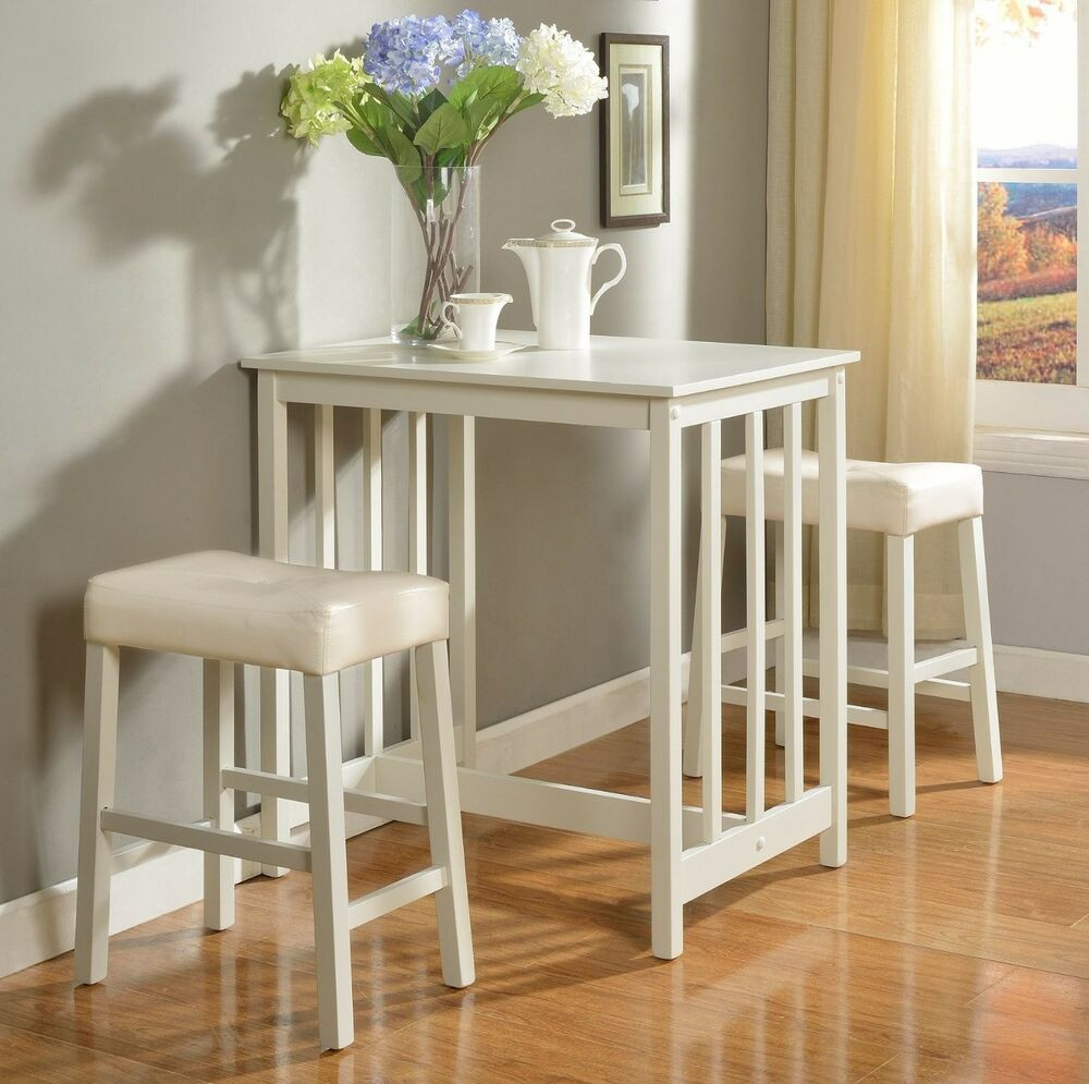 Small Tall Kitchen Table
 White Counter Height Dining Table Set of 3 Piece Bar Pub