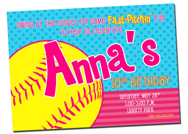 Softball Birthday Invitations
 Printable SOFTBALL Birthday Party Invitation Digital File