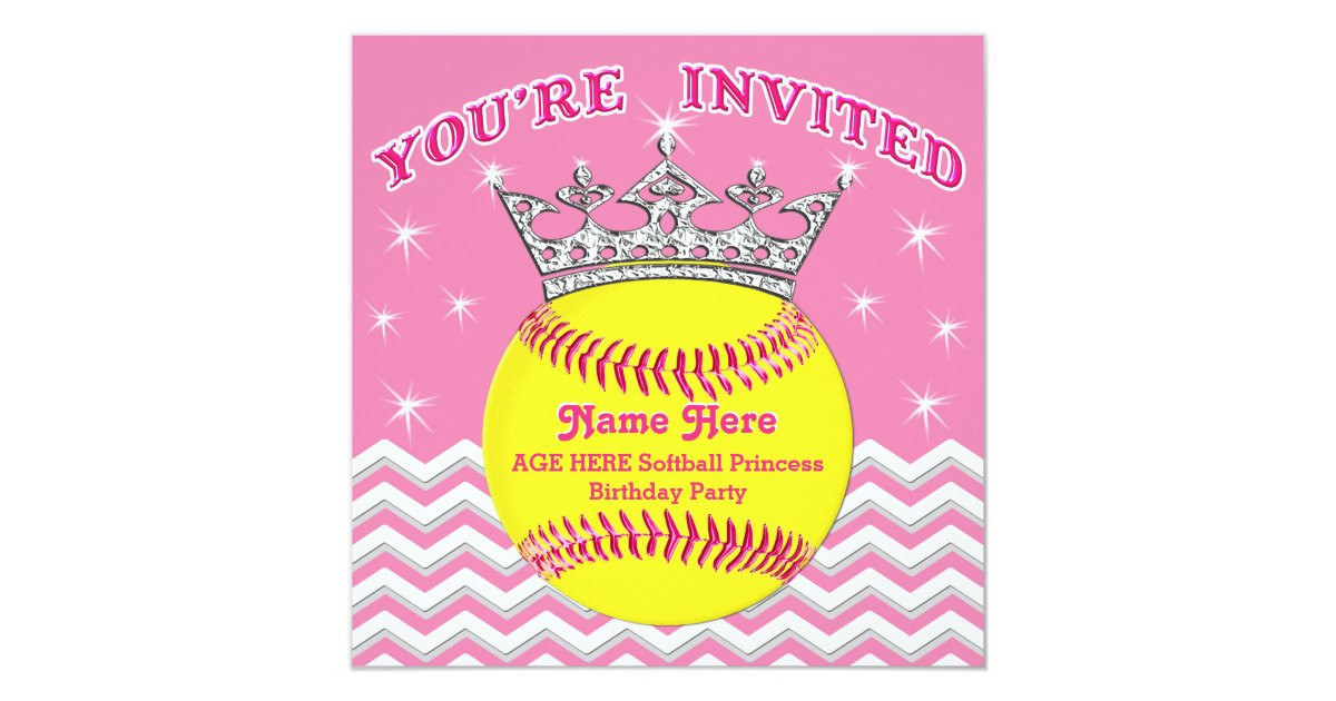 Softball Birthday Invitations
 Softball Princess Softball Birthday Invitations