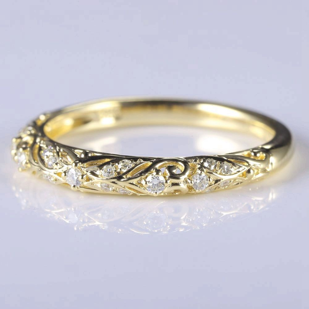 Solid Gold Wedding Bands
 Art Nouveau Solid 14k Yellow Gold Natural Diamonds