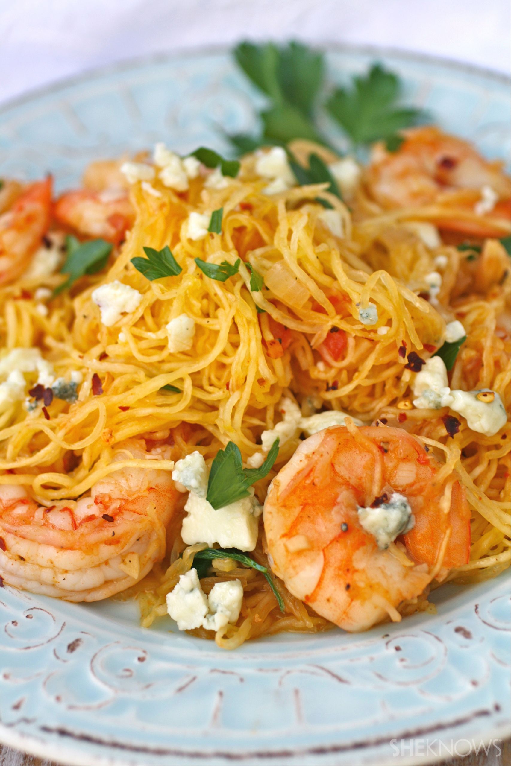 Spaghetti Squash With Shrimp
 GF Friday Spicy shrimp and gluten free spaghetti squash