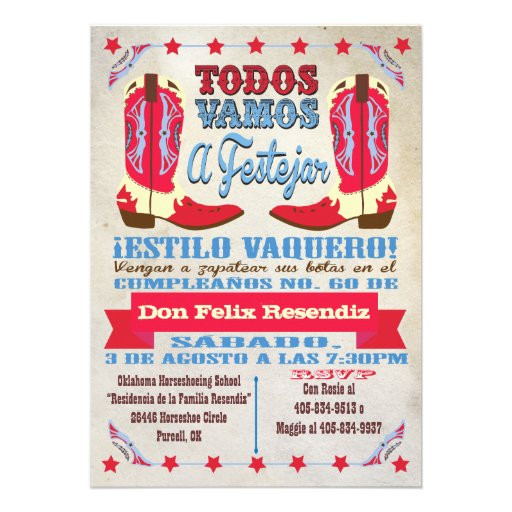 Spanish Birthday Invitations
 Cowboy Western Birthday Party in Spanish 5" X 7