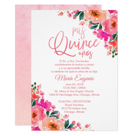 Spanish Birthday Invitations
 Quinceanera Invitations Spanish Hot Pink Floral