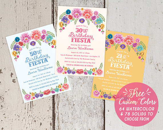 Spanish Birthday Invitations
 Mexican Fiesta Theme Floral Birthday Party Invitations