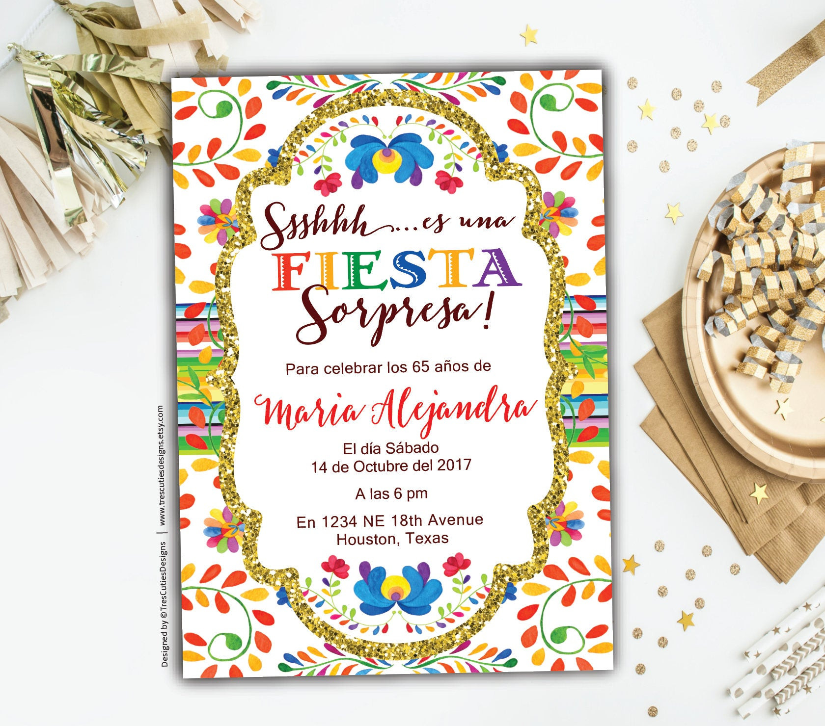 Spanish Birthday Invitations
 Surprise 60th birthday invitations Fiesta Spanish birthday