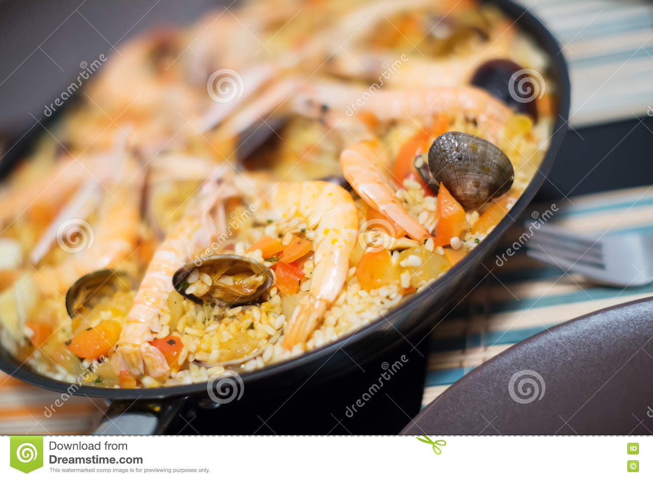 Spanish Rice Dish With Seafood
 Traditional Spanish Rice Dish With Seafood Paella Stock