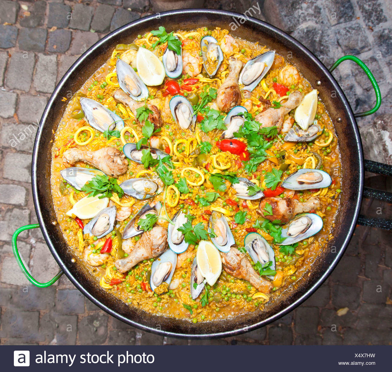 Spanish Rice Dish With Seafood
 Paella a Spanish rice dish with seafood and chicken