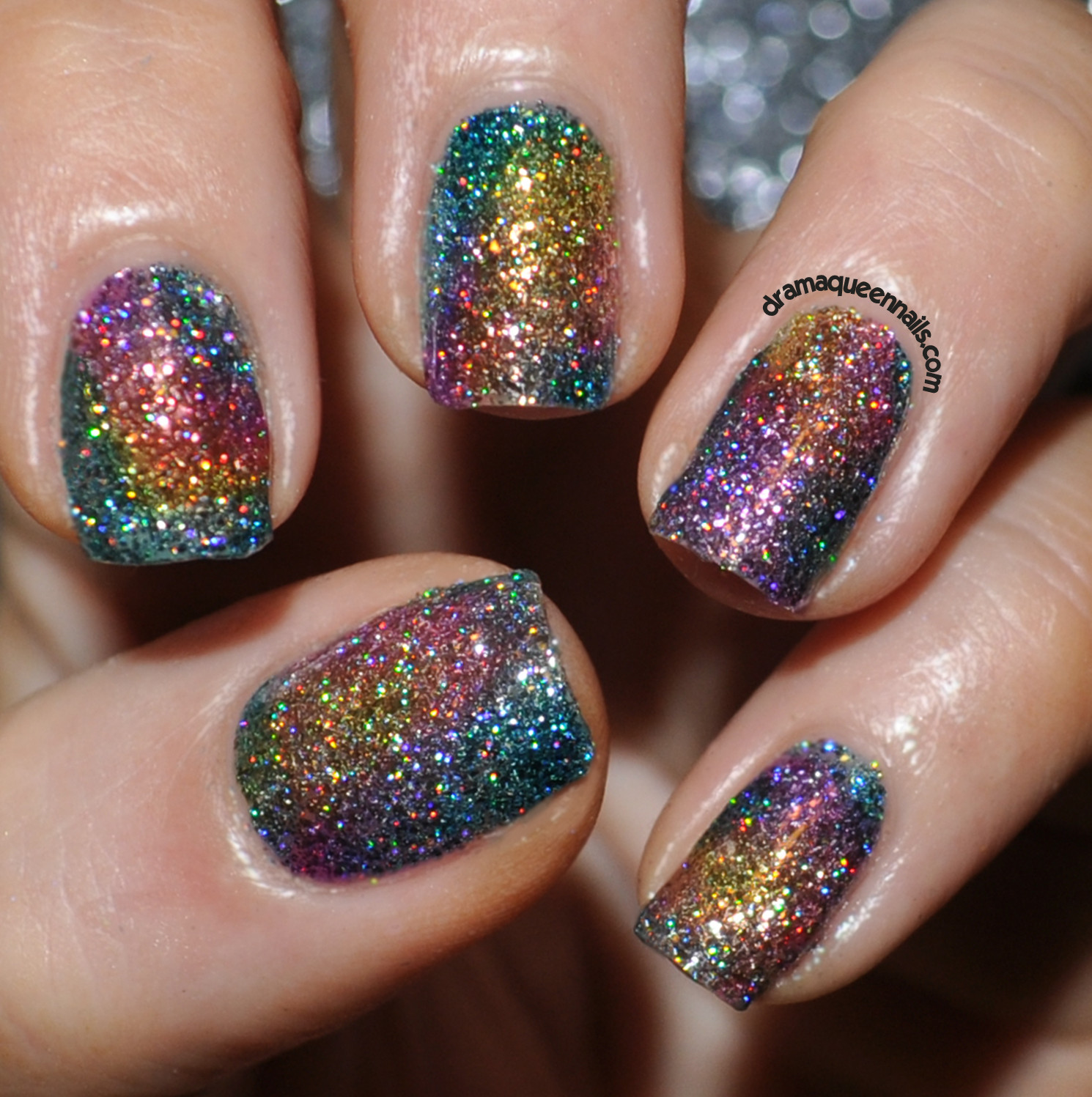 Sparkly Glitter Nails
 Drama Queen Nails Rainbow Sparkle Nails with Fun Lacquer