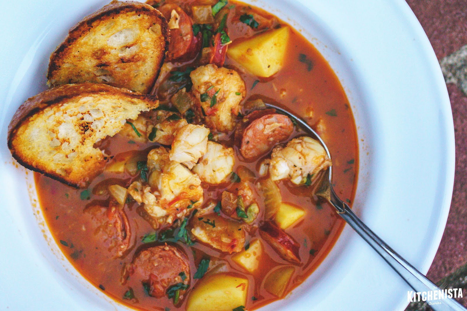 Spicy Seafood Stew
 Spicy Fish Stew with Saffron and Linguiça The