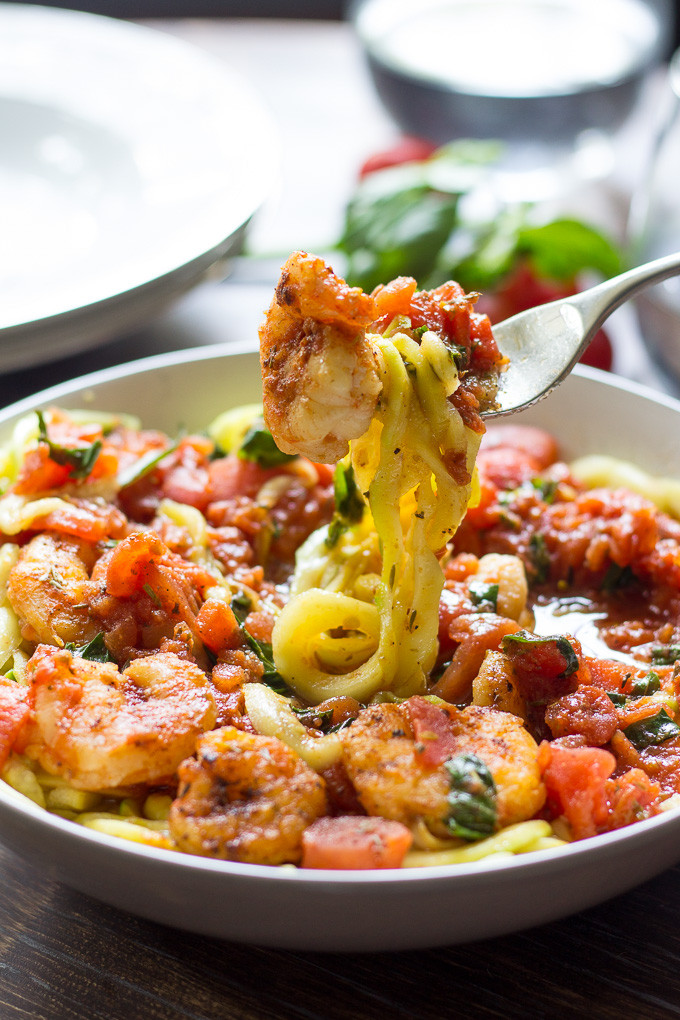 Spicy Shrimp Pasta Recipes
 Paleo Zucchini Pasta with Spicy Shrimp Marinara Whole30