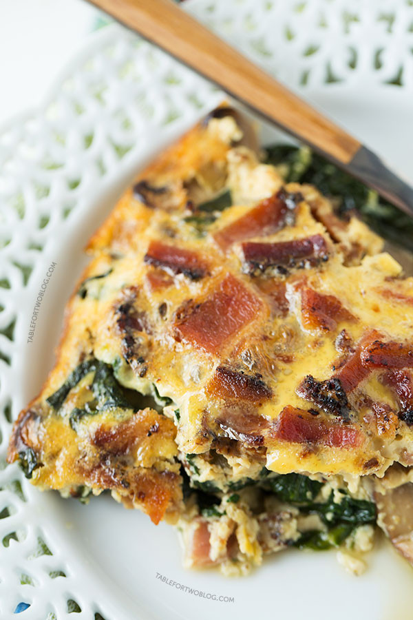 Spinach And Mushroom Quiche
 Crustless Bacon Spinach and Mushroom Quiche Table for Two