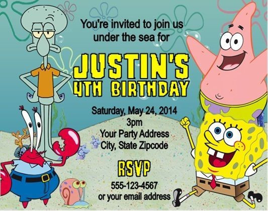 Spongebob Birthday Invitations
 Spongebob Squarepants Patrick Birthday Party Invitations