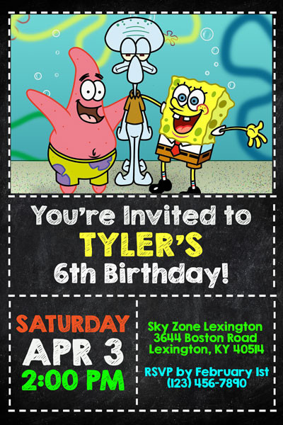 Spongebob Birthday Invitations
 Spongebob Squarepants Invitations