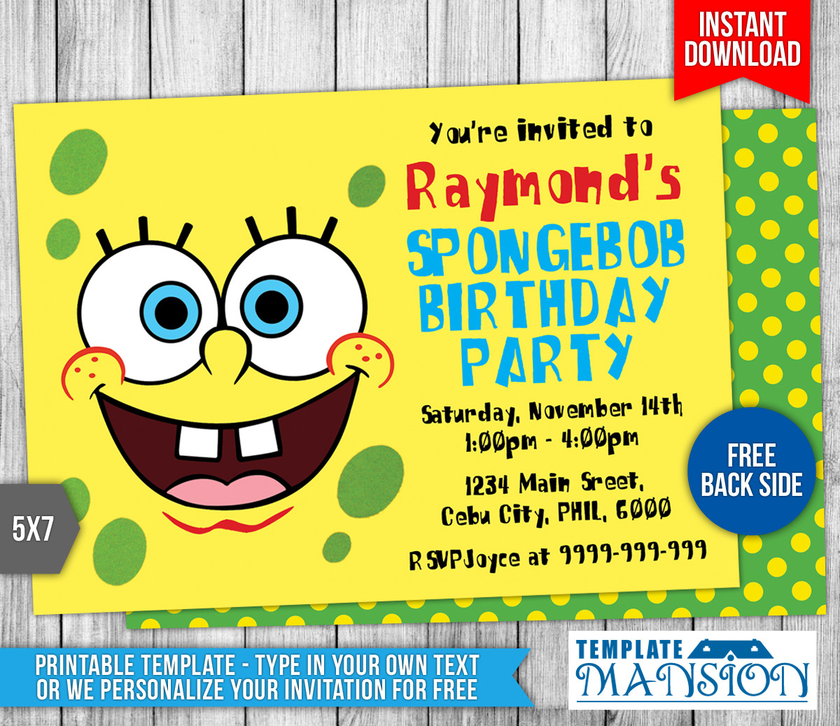 Spongebob Birthday Invitations
 Spongebob Squarepants Birthday Invitation Template by