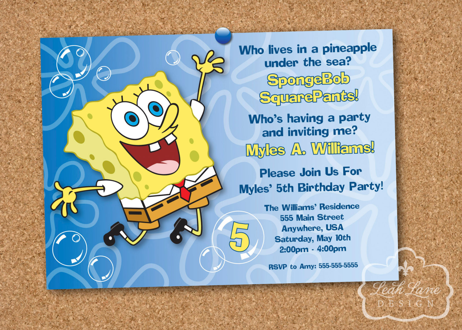 Spongebob Birthday Invitations
 SpongeBob SquarePants Birthday Party Printable Invitation