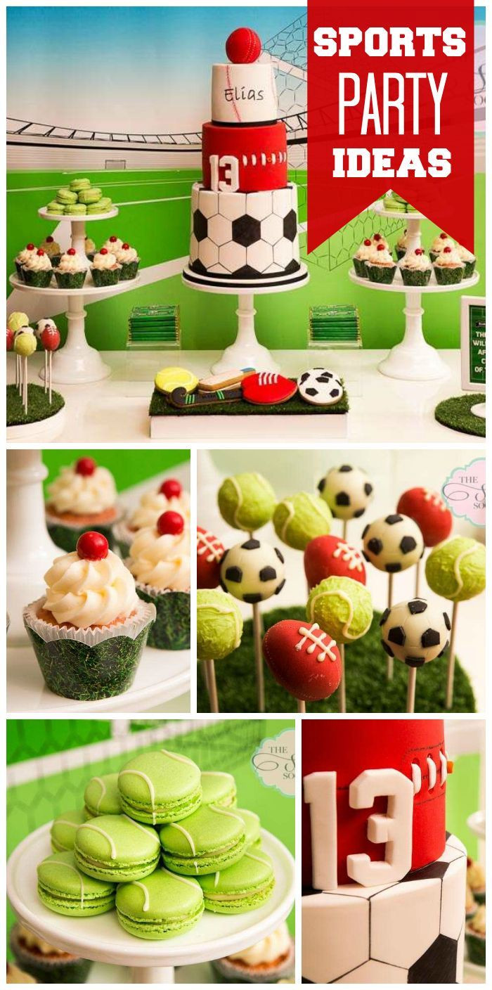 Sports Party Food Ideas
 A green and white multi sport party for a teenage boy with