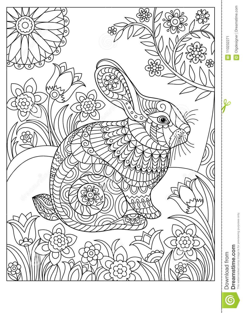Spring Coloring Pages For Adults
 Spring Rabbit Coloring Page For Adult And Children Stock