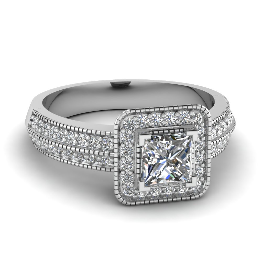 Square Princess Cut Engagement Rings
 Princess Cut Diamond Square Halo Engagement Ring In 14K