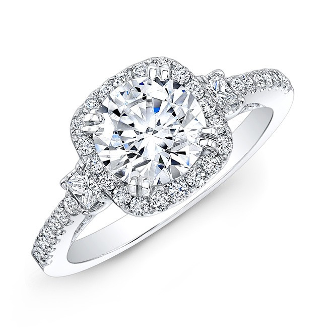 Square Princess Cut Engagement Rings
 18k White Gold Square Halo Princess cut Diamond Side Stone