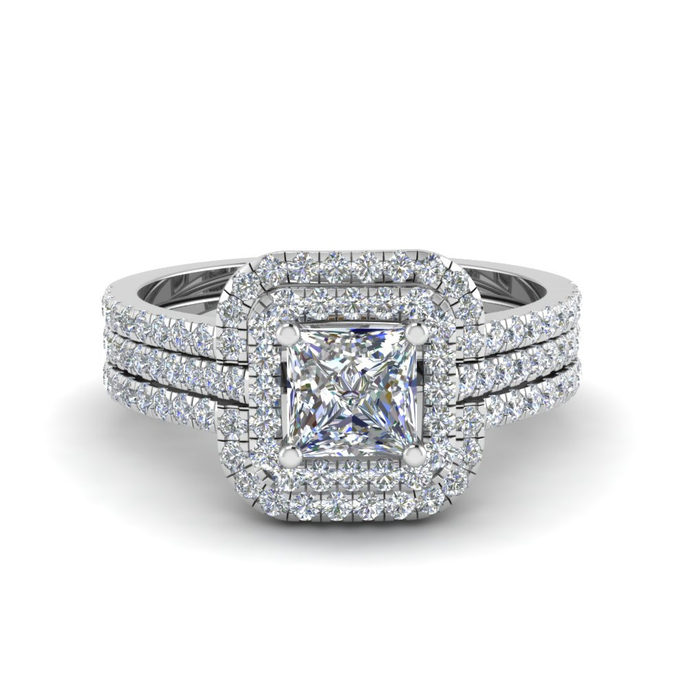 Square Princess Cut Engagement Rings
 Princess Cut Square Halo Diamond Engagement Ring Guard In