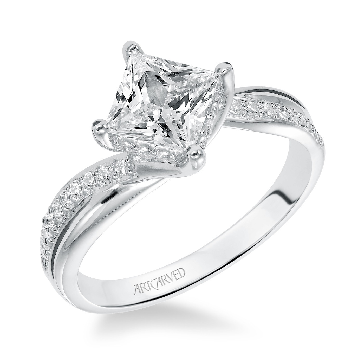 Square Wedding Bands
 14kt White Gold and Square Diamond Engagement Ring by