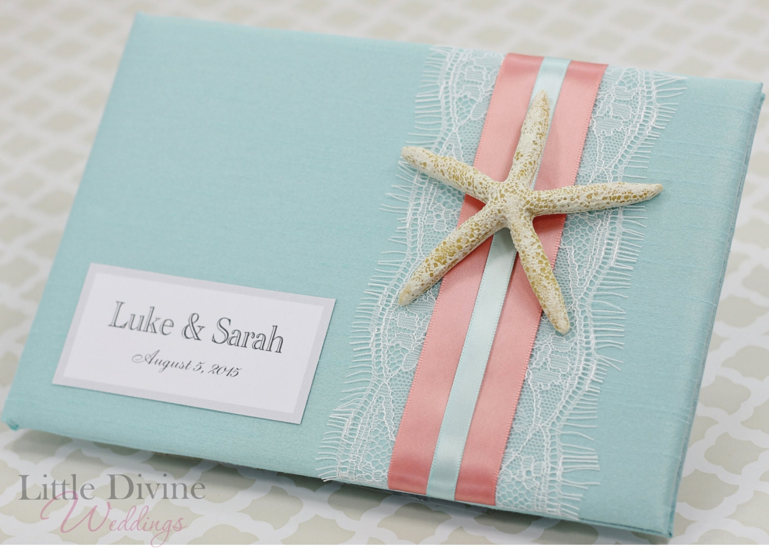 Starfish Wedding Guest Book
 Wedding Guest Book Beach Theme Starfish Custom Made Aqua Blue