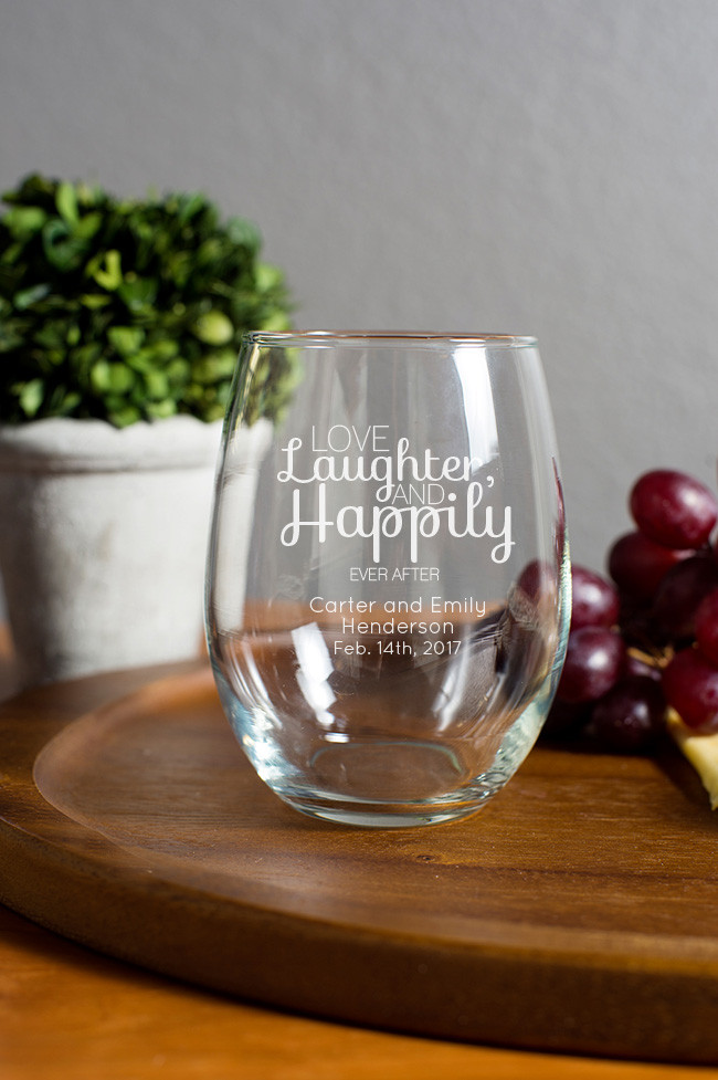 Stemless Wine Glasses Wedding Favors
 Engraved 15 oz Stemless Wine Glass