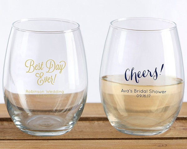 Stemless Wine Glasses Wedding Favors
 36 Stemless Wine Glass Wedding Favors 9 Ounce Personalized