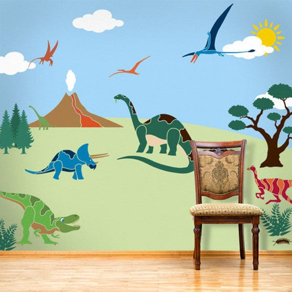 Stencils For Kids Room
 Dinosaur Wall Mural Stencil Kit for Baby Nursery by