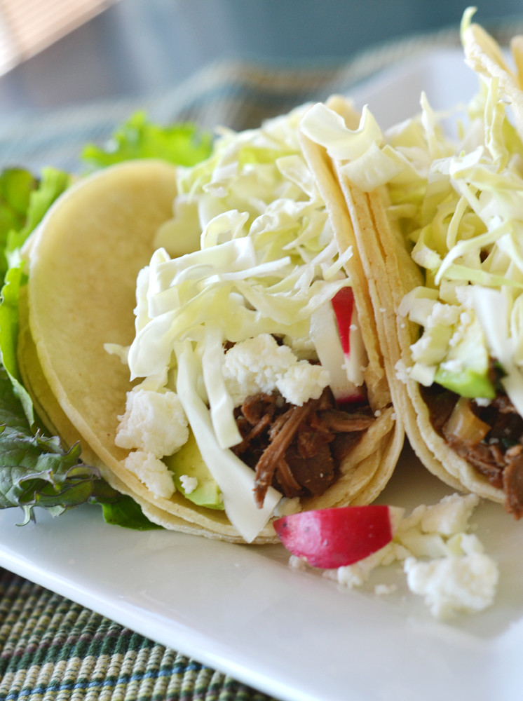 Stew Meat Tacos
 The World in My Kitchen Slow Cooker Shredded Beef Tacos