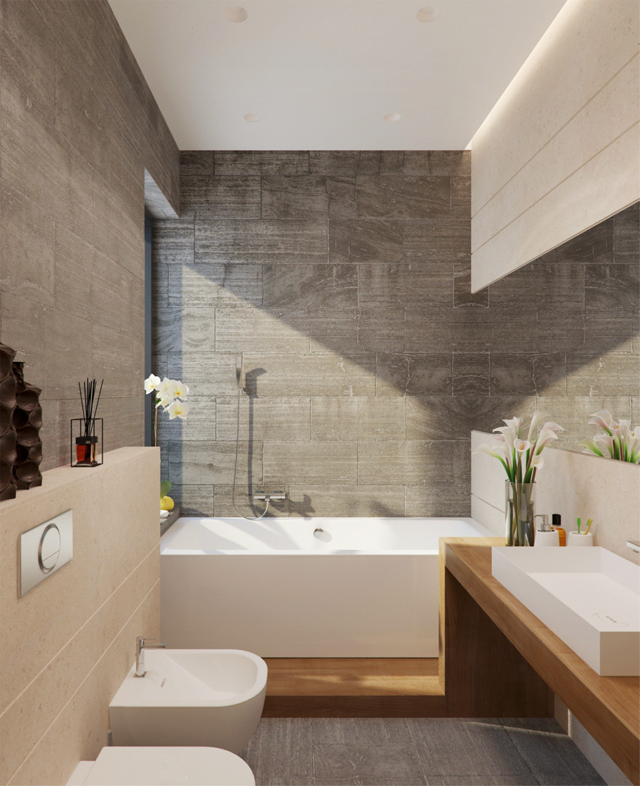 Stone Bathroom Tile
 Stone and Wood Home with Creative Fixtures