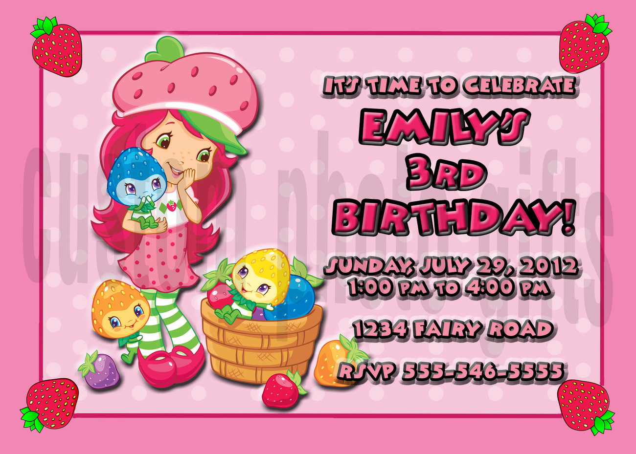 Strawberry Shortcake Birthday Invitations
 Personalized Strawberry Shortcake Birthday Invitation
