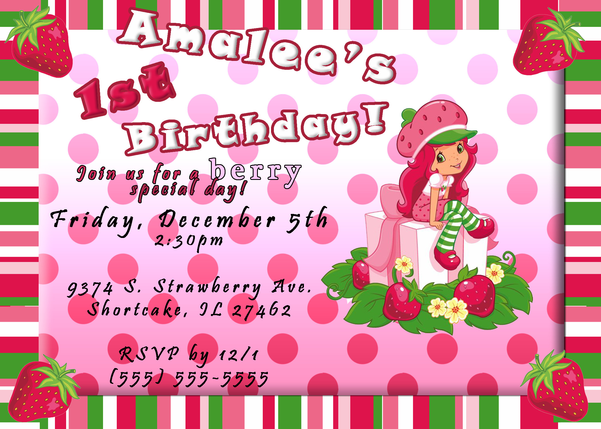 Strawberry Shortcake Birthday Invitations
 Strawberry Shortcake Birthday Invitation