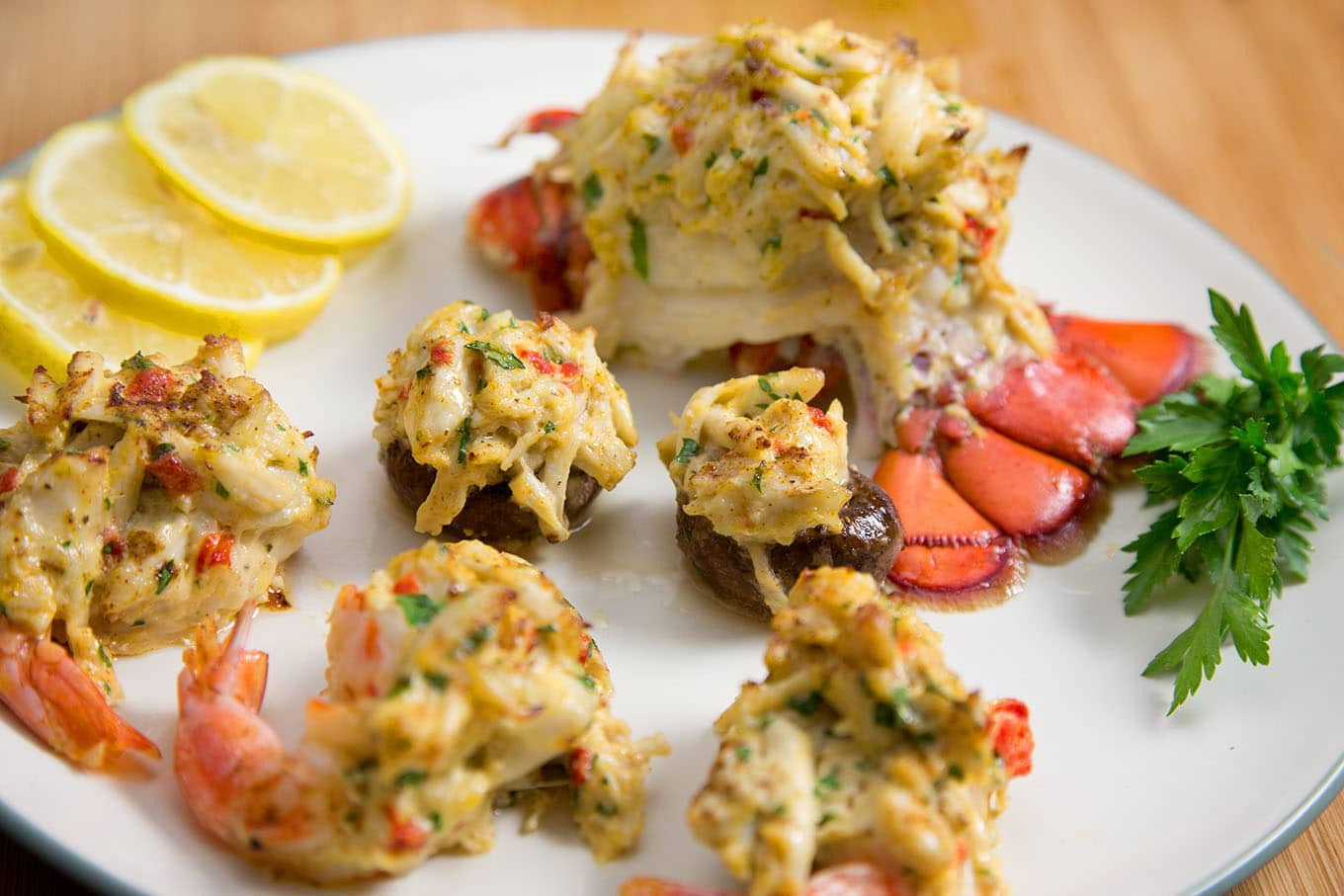 Stuffed Seafood Mushrooms
 Crab Imperial Stuffed Lobster Shrimp and Mushrooms Chef