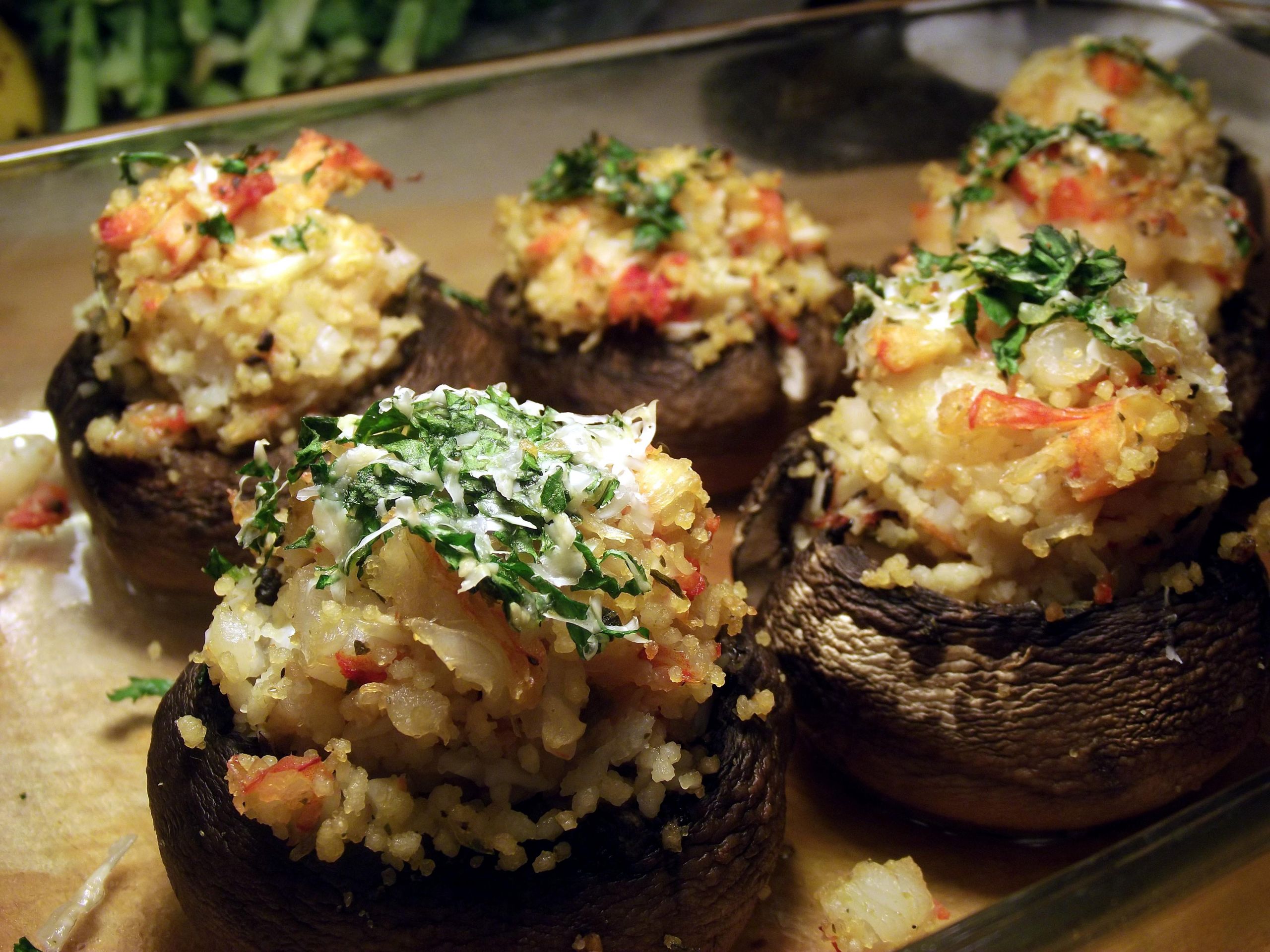 Stuffed Seafood Mushrooms
 Shrimp & Crab Stuffed Mushrooms With Cous Cous And Creamed