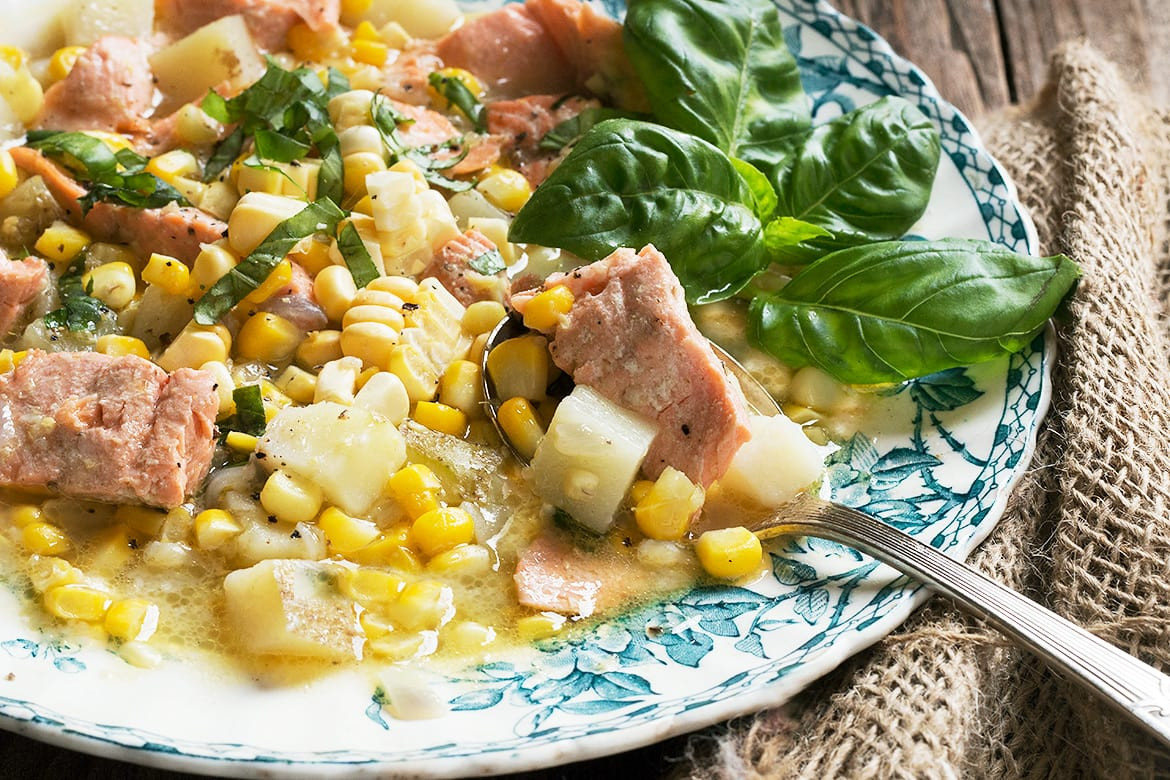 Summer Corn Chowder
 Fresh Summer Corn Chowder with Rainbow Trout Seasons and