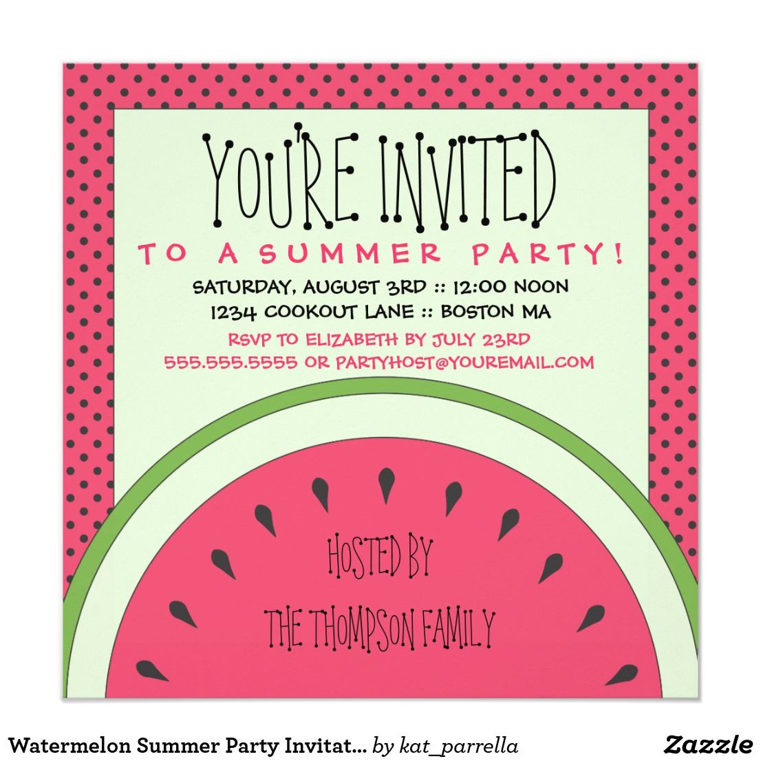 Summer Party Invitation Wording Ideas
 Watermelon Summer Party Invitation Zazzle