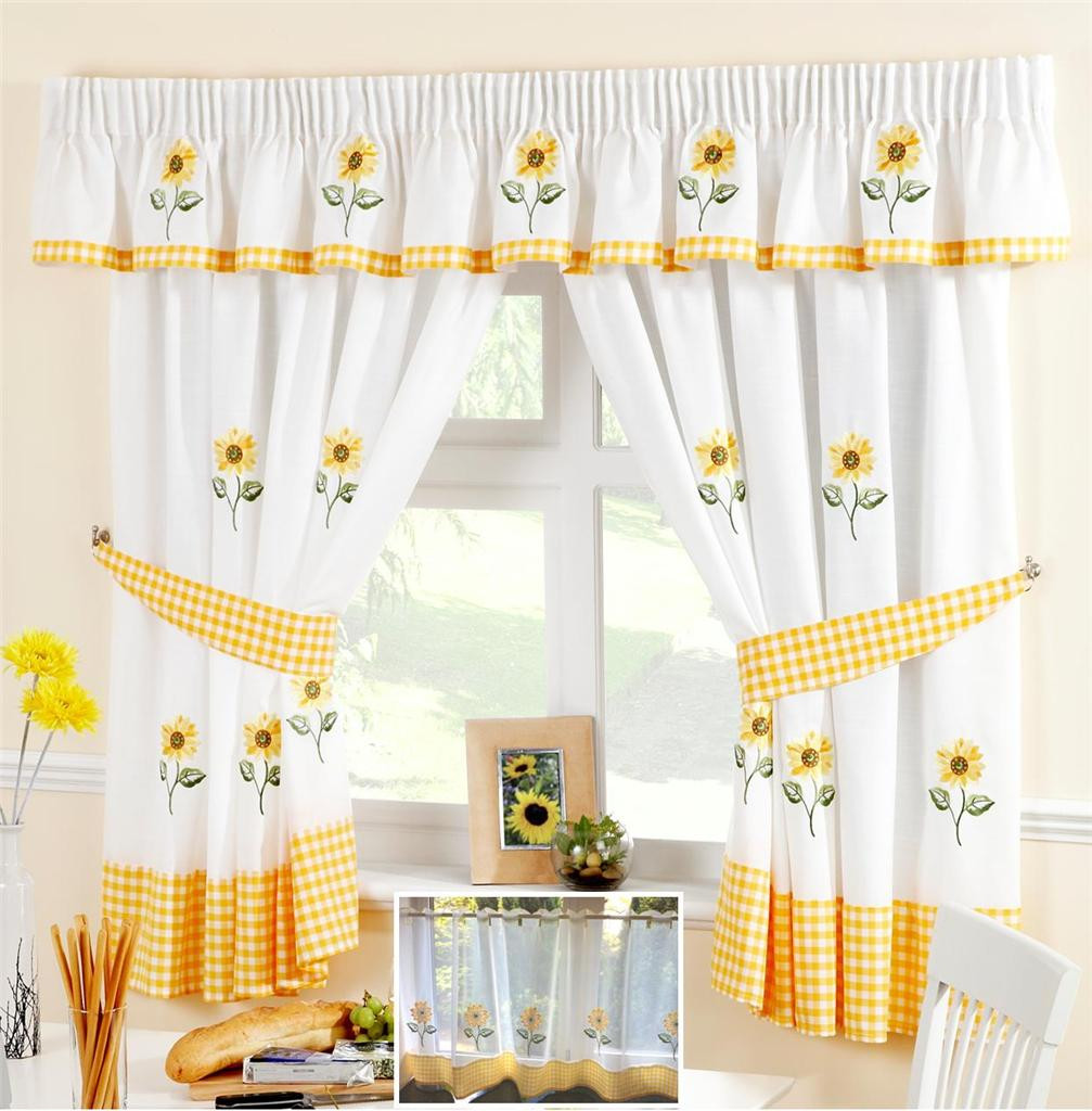 Sunflower Kitchen Curtains
 SUNFLOWER YELLOW & WHITE VOILE CAFE NET CURTAIN PANEL