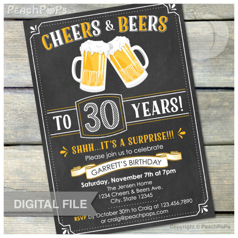 Surprise 30th Birthday Party Invitations
 Surprise 30th Birthday Invitation Cheers & Beers Invite