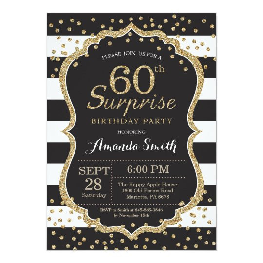 Surprise 60th Birthday Invitations
 Surprise 60th Birthday Invitation Gold Glitter Invitation