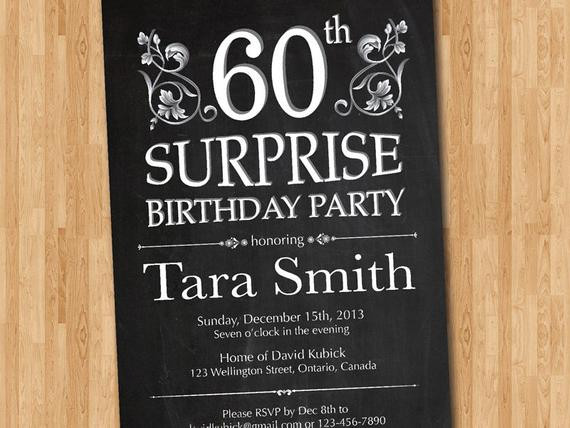 Surprise 60th Birthday Invitations
 60th Surprise Birthday Invitation Chalkborad Birthday
