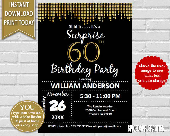Surprise 60th Birthday Invitations
 Surprise 60th Birthday Invitation 60th Birthday Invite